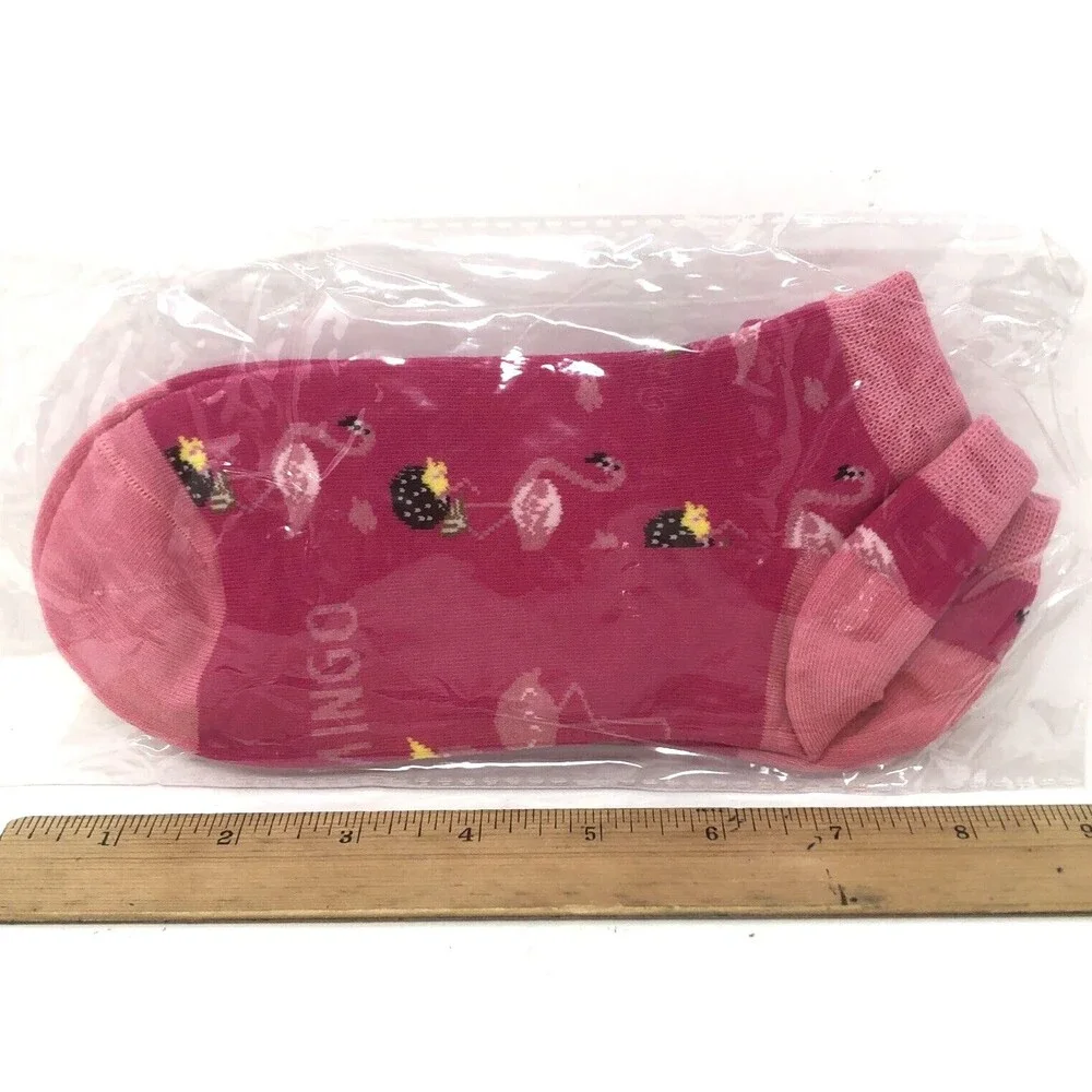 New Womens Pink Flamingo Ankle Socks Size M 7.5-9.5 Athletic Gift Set of 3